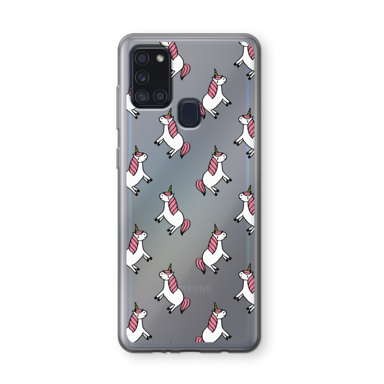 Eenhoorns overal: Samsung Galaxy A21s Transparant Hoesje