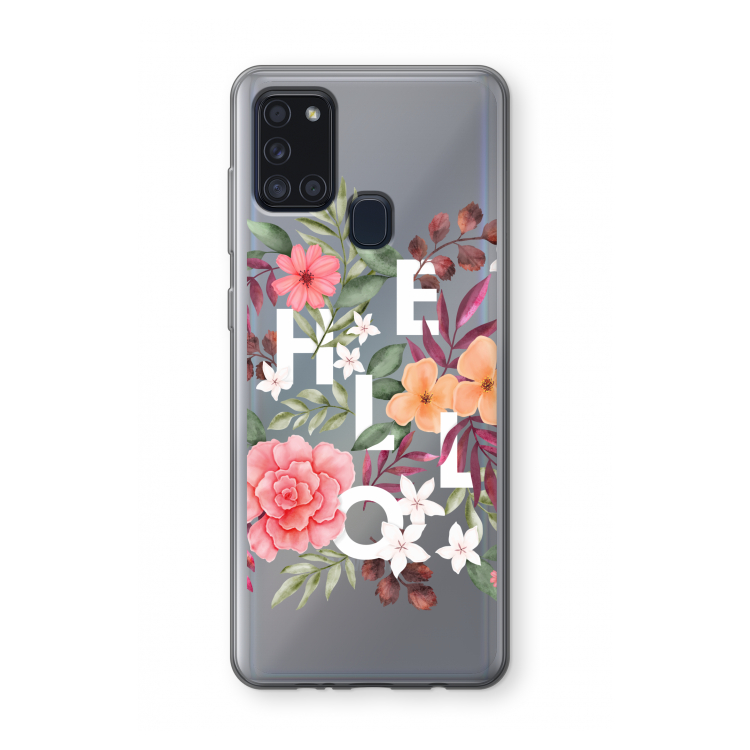 Hello in flowers: Samsung Galaxy A21s Transparant Hoesje