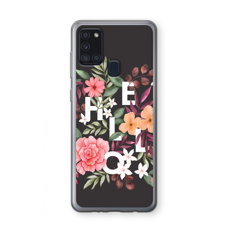 Hello in flowers: Samsung Galaxy A21s Transparant Hoesje