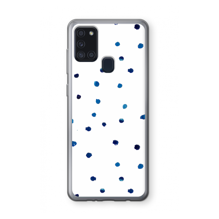 Blauwe stippen: Samsung Galaxy A21s Transparant Hoesje