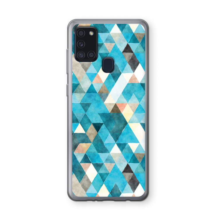 Gekleurde driehoekjes blauw: Samsung Galaxy A21s Transparant Hoesje