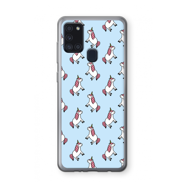 Eenhoorns overal: Samsung Galaxy A21s Transparant Hoesje