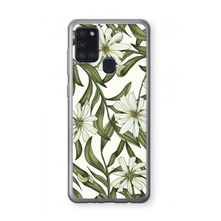 Wit bloemenpatroon: Samsung Galaxy A21s Transparant Hoesje
