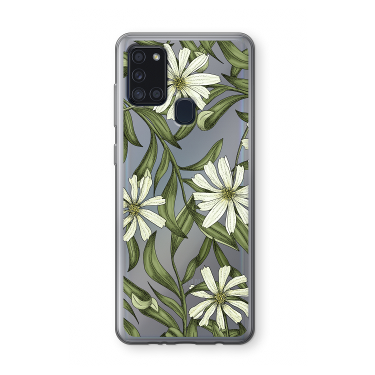 Wit bloemenpatroon: Samsung Galaxy A21s Transparant Hoesje