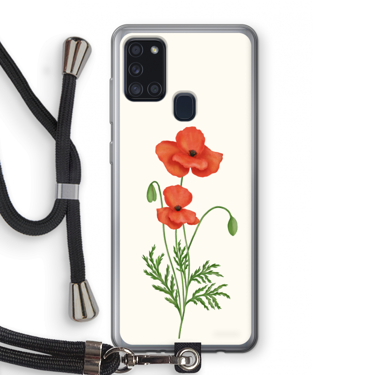 Red poppy: Samsung Galaxy A21s Transparant Hoesje met koord