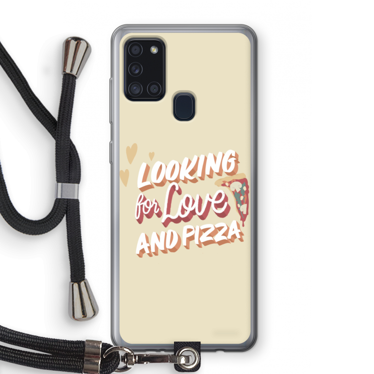 Pizza is the answer: Samsung Galaxy A21s Transparant Hoesje met koord