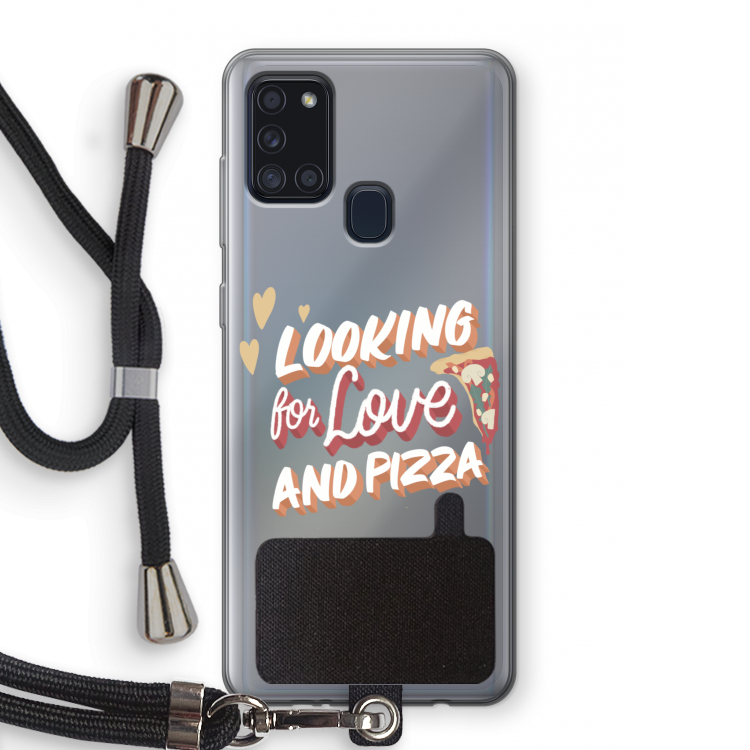 Pizza is the answer: Samsung Galaxy A21s Transparant Hoesje met koord