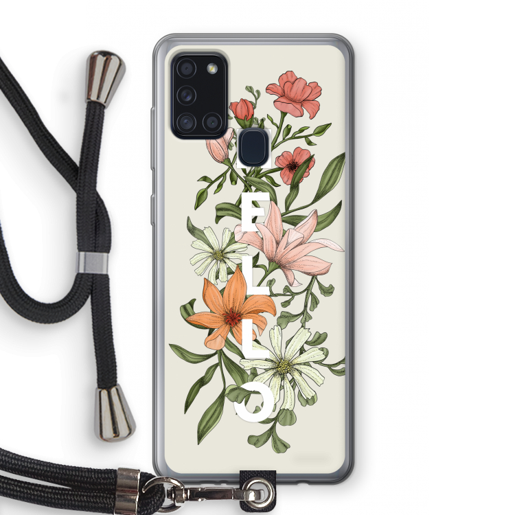 Hello bloemen: Samsung Galaxy A21s Transparant Hoesje met koord
