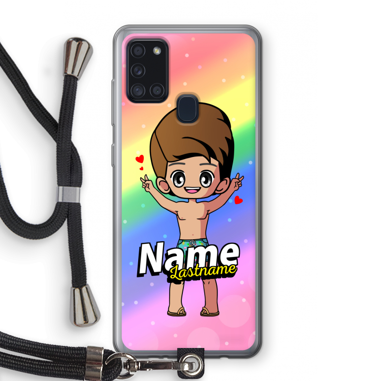 Chibi Maker man: Samsung Galaxy A21s Transparant Hoesje met koord
