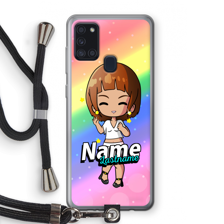 Chibi Maker vrouw: Samsung Galaxy A21s Transparant Hoesje met koord