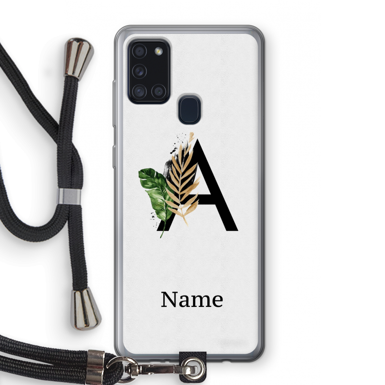 Charcoal Flora: Samsung Galaxy A21s Transparant Hoesje met koord