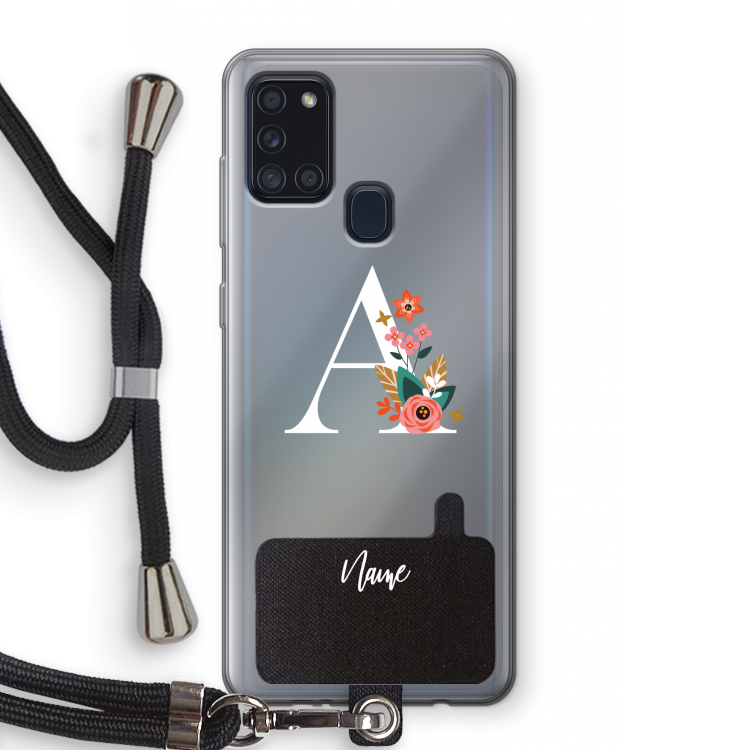 Pink Bouquet: Samsung Galaxy A21s Transparant Hoesje met koord