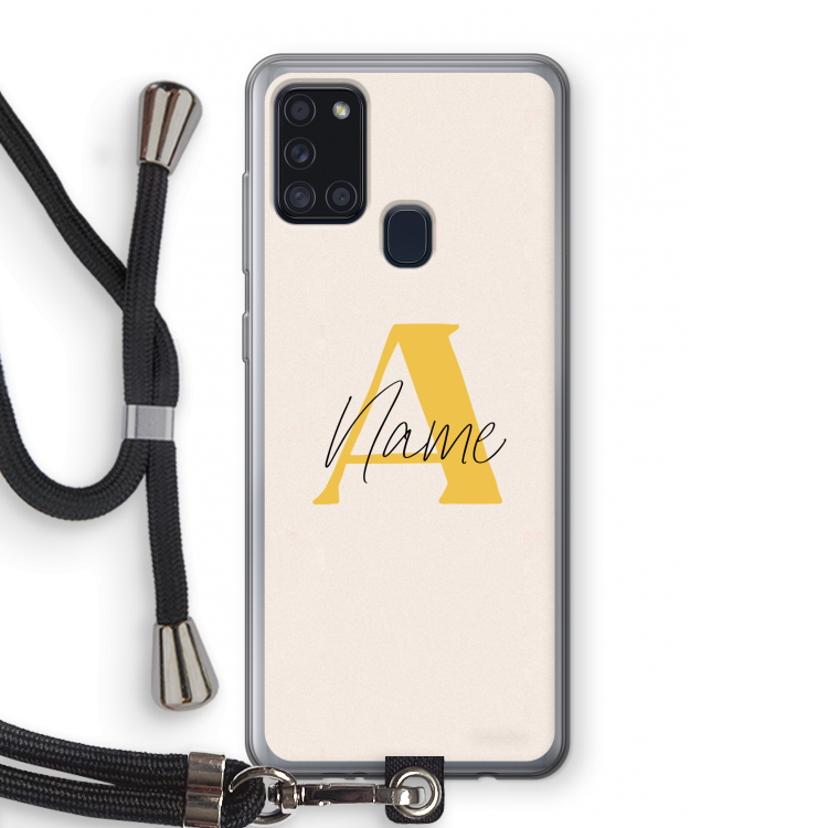 Amber Script: Samsung Galaxy A21s Transparant Hoesje met koord