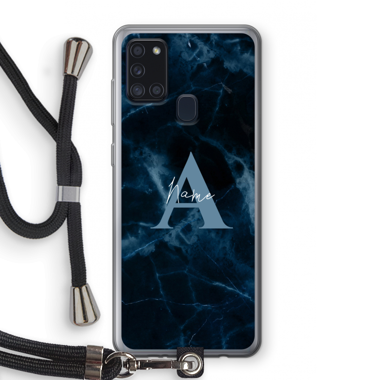 Midnight Marble: Samsung Galaxy A21s Transparant Hoesje met koord