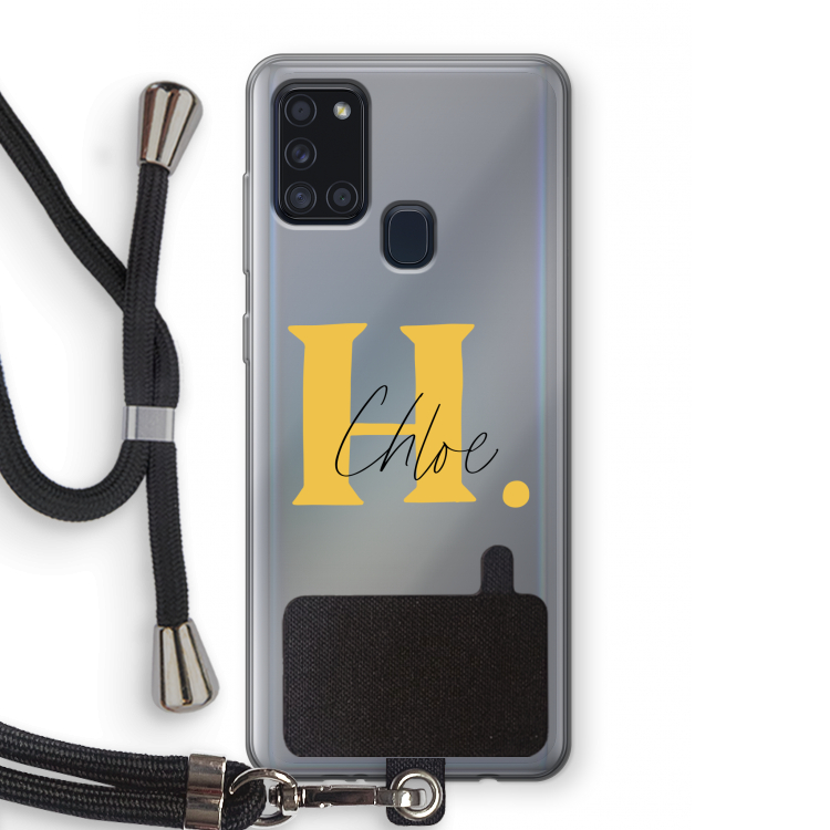 Amber Script: Samsung Galaxy A21s Transparant Hoesje met koord