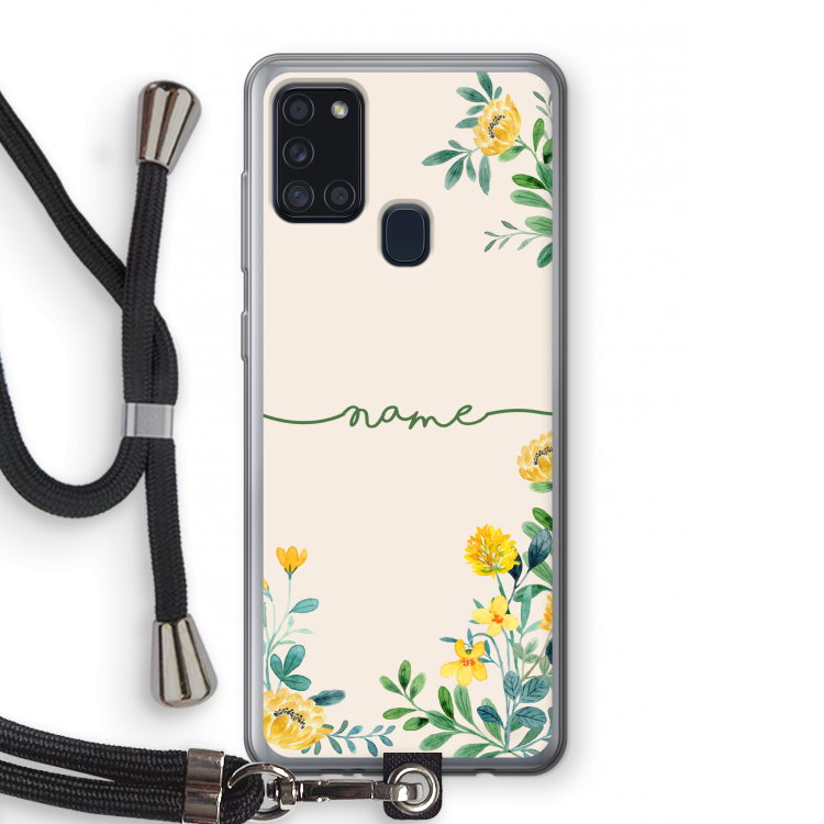 Gele bloemen: Samsung Galaxy A21s Transparant Hoesje met koord