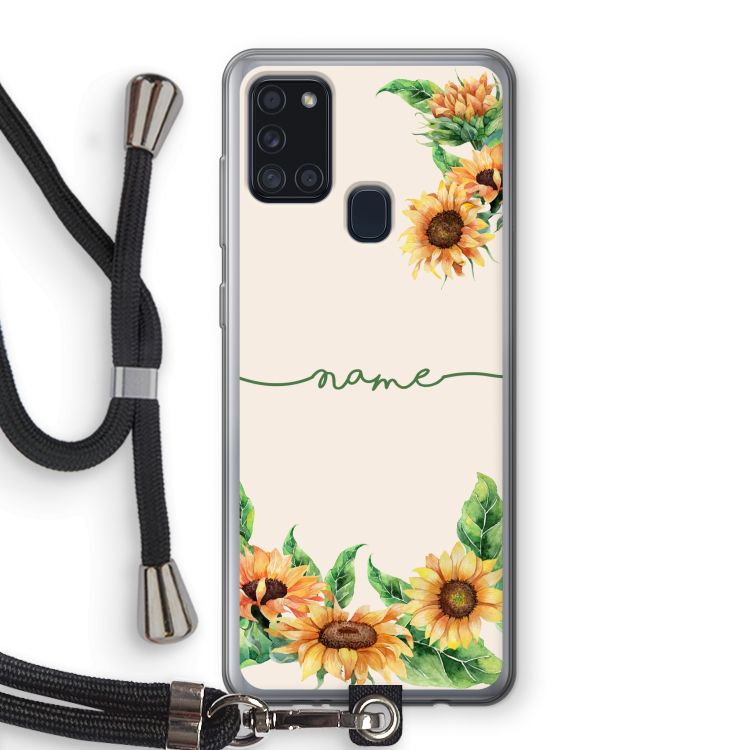 Zonnebloemen: Samsung Galaxy A21s Transparant Hoesje met koord