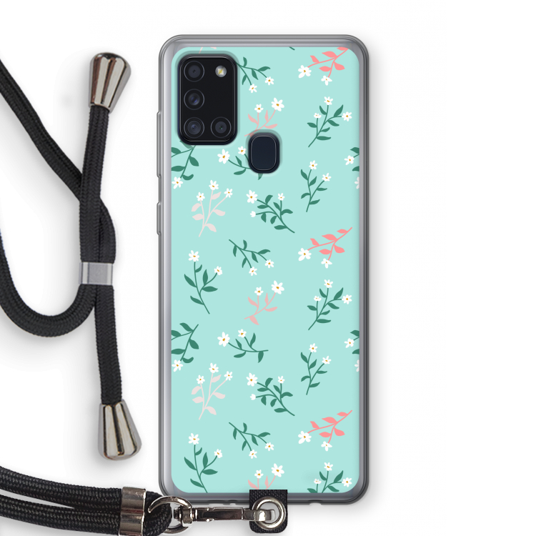 Small white flowers: Samsung Galaxy A21s Transparant Hoesje met koord