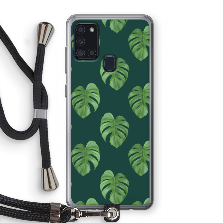 Monstera leaves: Samsung Galaxy A21s Transparant Hoesje met koord