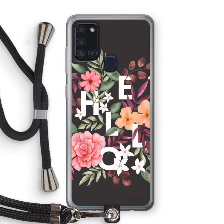 Hello in flowers: Samsung Galaxy A21s Transparant Hoesje met koord