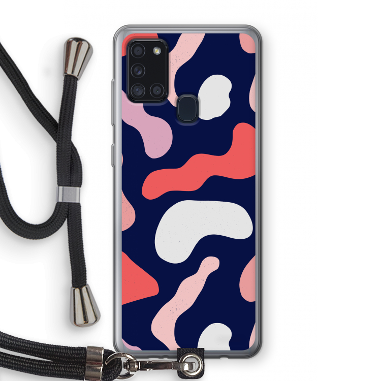 Memphis Shapes Pink: Samsung Galaxy A21s Transparant Hoesje met koord