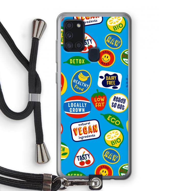 Fruitsticker: Samsung Galaxy A21s Transparant Hoesje met koord