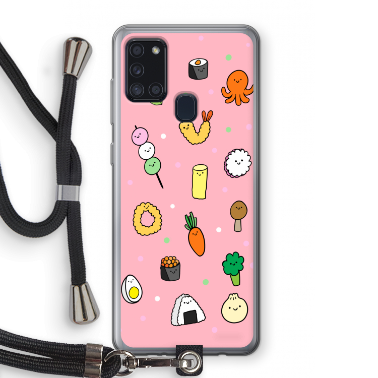 Happy bento friends: Samsung Galaxy A21s Transparant Hoesje met koord