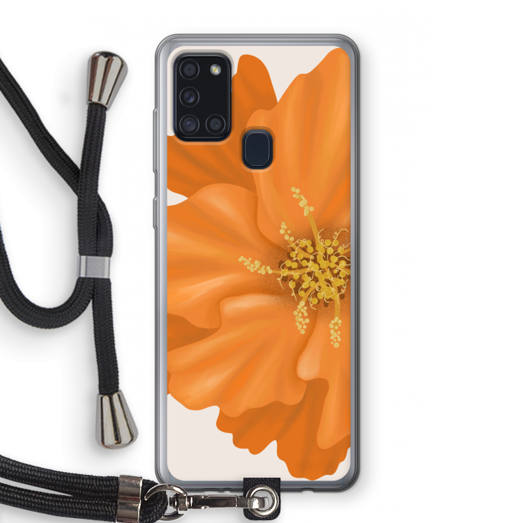 Orange Ellila flower: Samsung Galaxy A21s Transparant Hoesje met koord