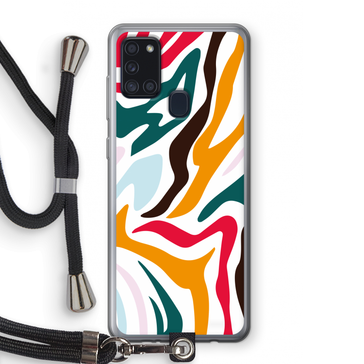 Colored Zebra: Samsung Galaxy A21s Transparant Hoesje met koord