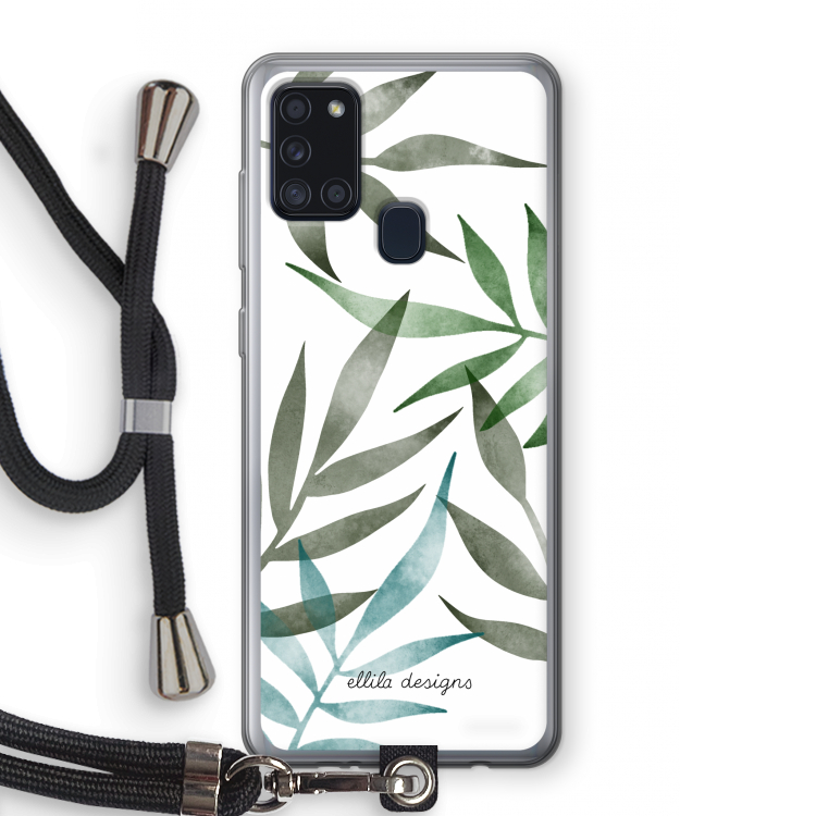 Tropical watercolor leaves: Samsung Galaxy A21s Transparant Hoesje met koord
