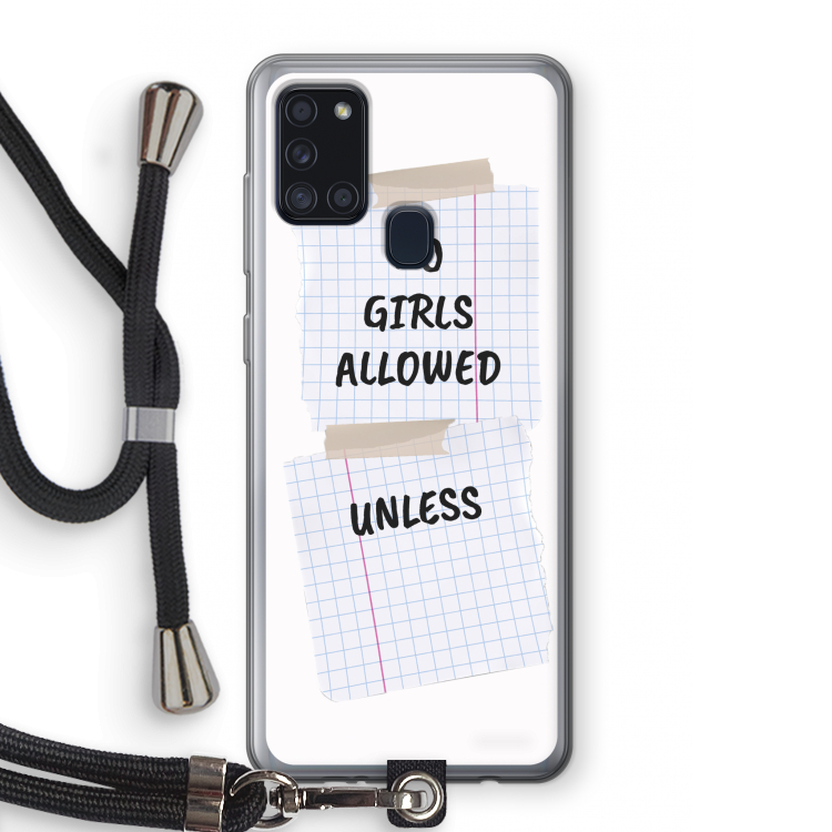 No Girls Allowed Unless: Samsung Galaxy A21s Transparant Hoesje met koord