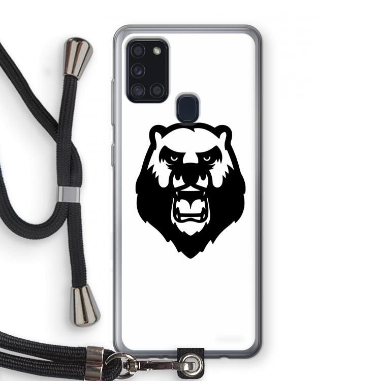 Angry Bear (white): Samsung Galaxy A21s Transparant Hoesje met koord