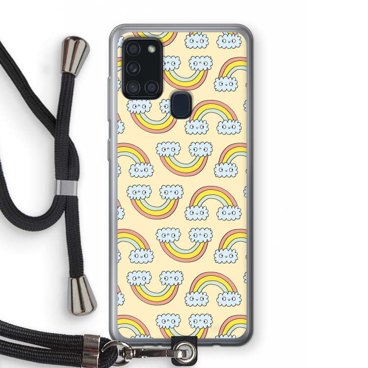 Regenboog: Samsung Galaxy A21s Transparant Hoesje met koord