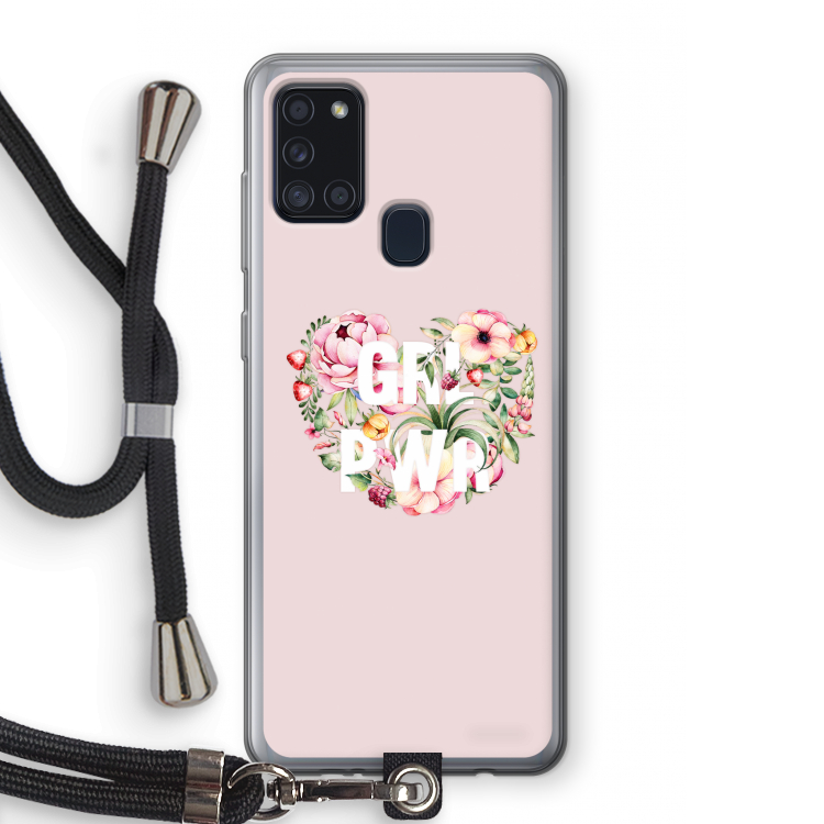 GRL PWR Flower: Samsung Galaxy A21s Transparant Hoesje met koord