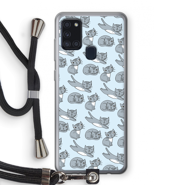 Poezen: Samsung Galaxy A21s Transparant Hoesje met koord