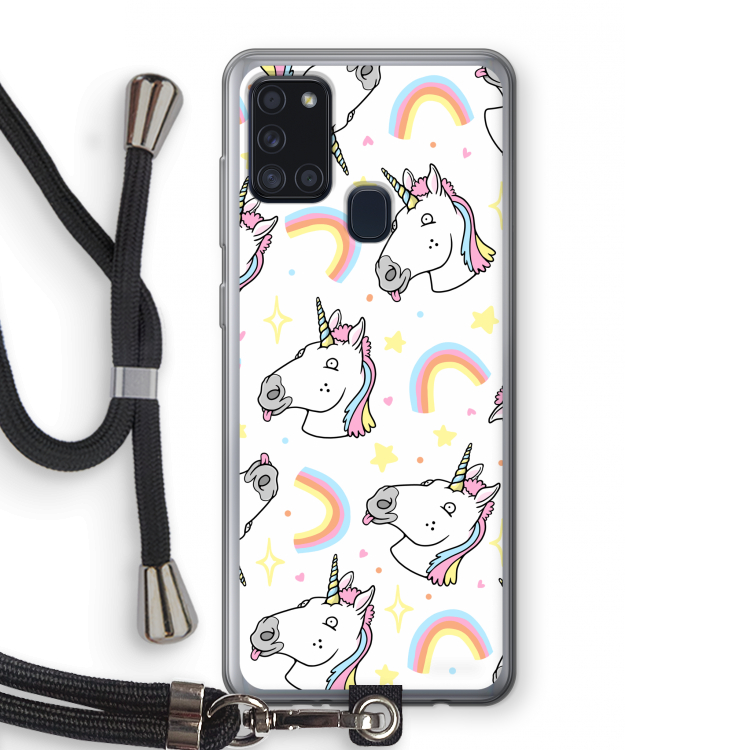 Rainbow Unicorn: Samsung Galaxy A21s Transparant Hoesje met koord