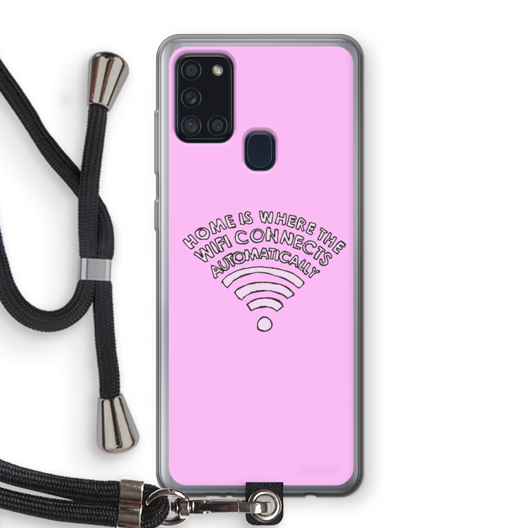 Home Is Where The Wifi Is: Samsung Galaxy A21s Transparant Hoesje met koord