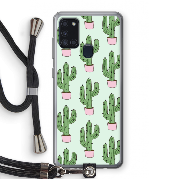 Cactus Lover: Samsung Galaxy A21s Transparant Hoesje met koord