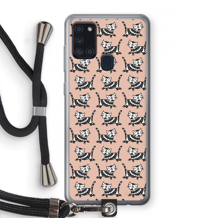 Zwarte poes: Samsung Galaxy A21s Transparant Hoesje met koord