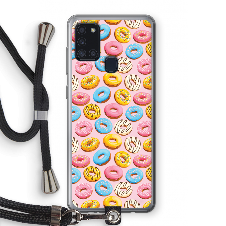 Pink donuts: Samsung Galaxy A21s Transparant Hoesje met koord