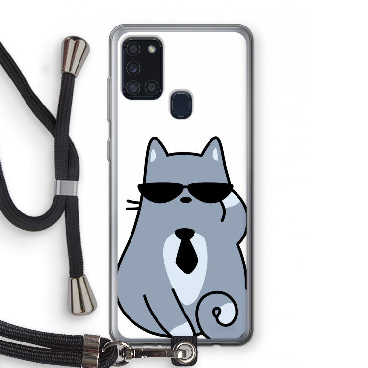 Cool cat: Samsung Galaxy A21s Transparant Hoesje met koord