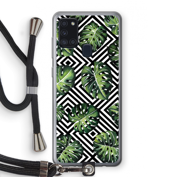 Geometrische jungle: Samsung Galaxy A21s Transparant Hoesje met koord
