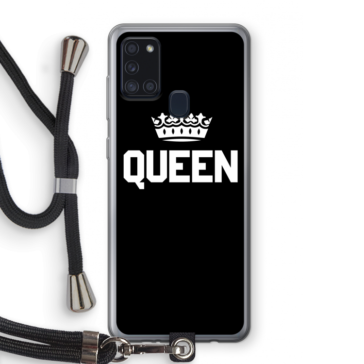 Queen zwart: Samsung Galaxy A21s Transparant Hoesje met koord