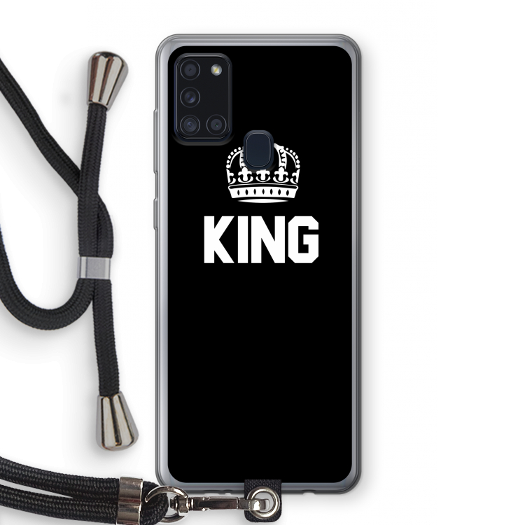 King zwart: Samsung Galaxy A21s Transparant Hoesje met koord