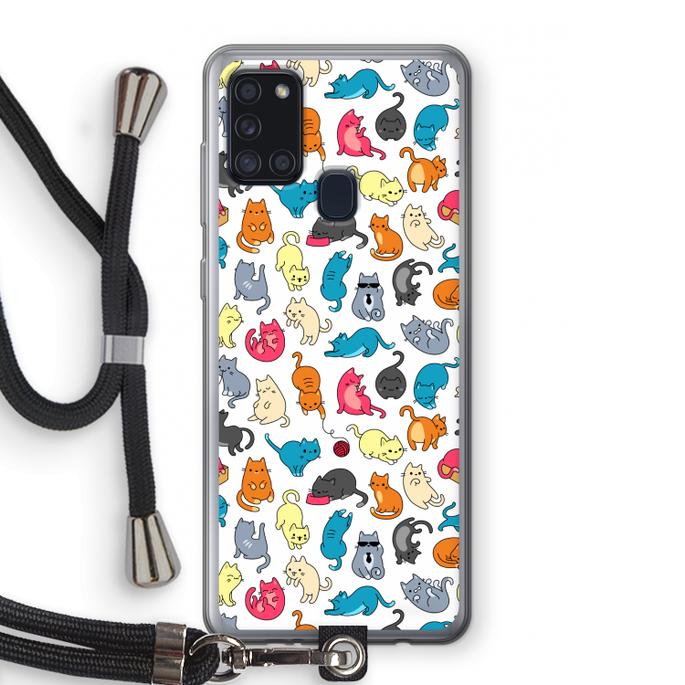 Kleurrijke katten: Samsung Galaxy A21s Transparant Hoesje met koord