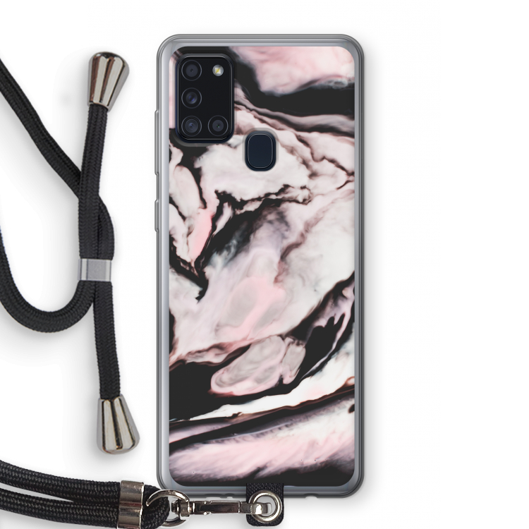 Roze stroom: Samsung Galaxy A21s Transparant Hoesje met koord