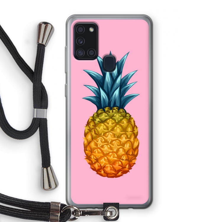 Grote ananas: Samsung Galaxy A21s Transparant Hoesje met koord
