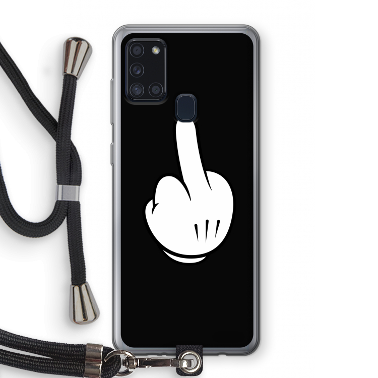 Middle finger black: Samsung Galaxy A21s Transparant Hoesje met koord