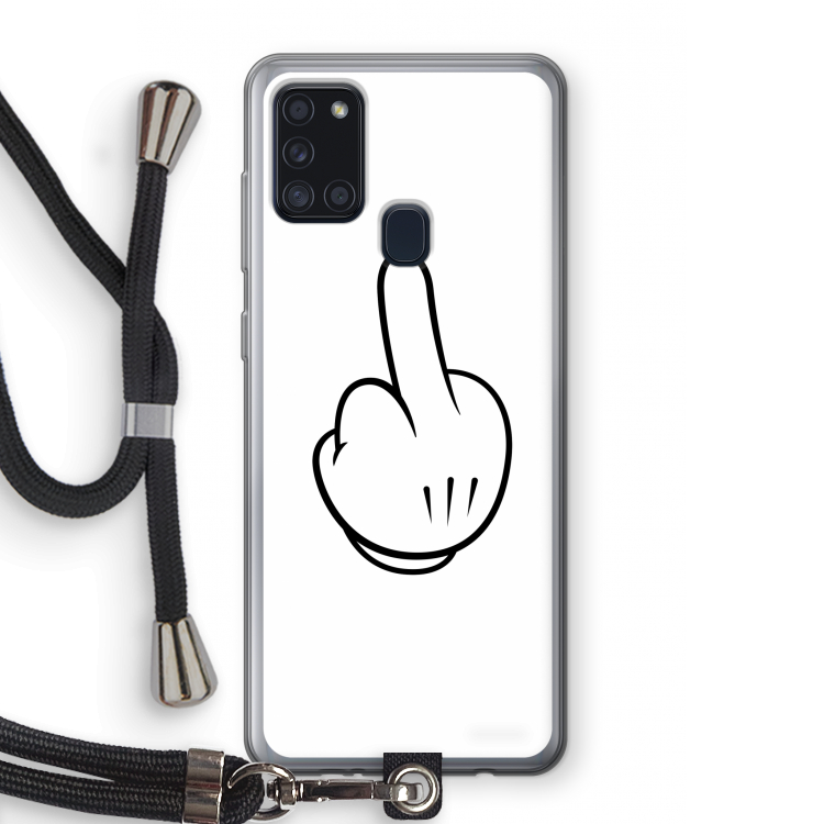 Middle finger white: Samsung Galaxy A21s Transparant Hoesje met koord