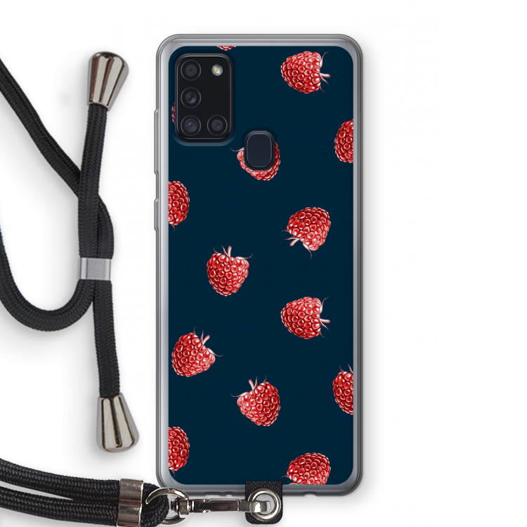 Framboosjes: Samsung Galaxy A21s Transparant Hoesje met koord